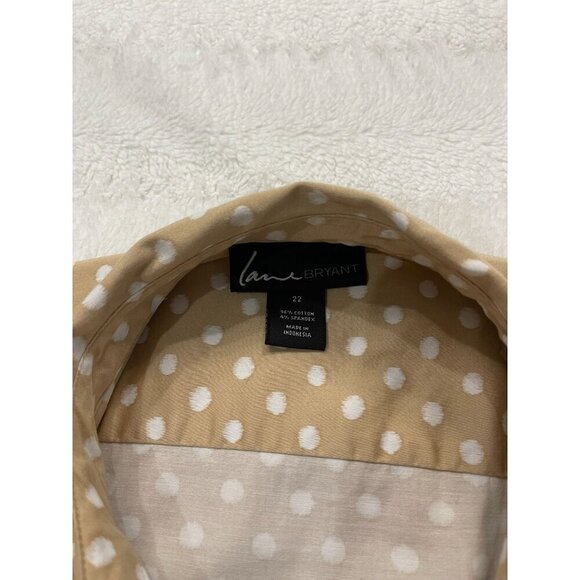Lane Bryant Button Up Dress Shirt 22 Tan Polka Dot Long Sleeve Beaded Collar - Picture 4 of 7